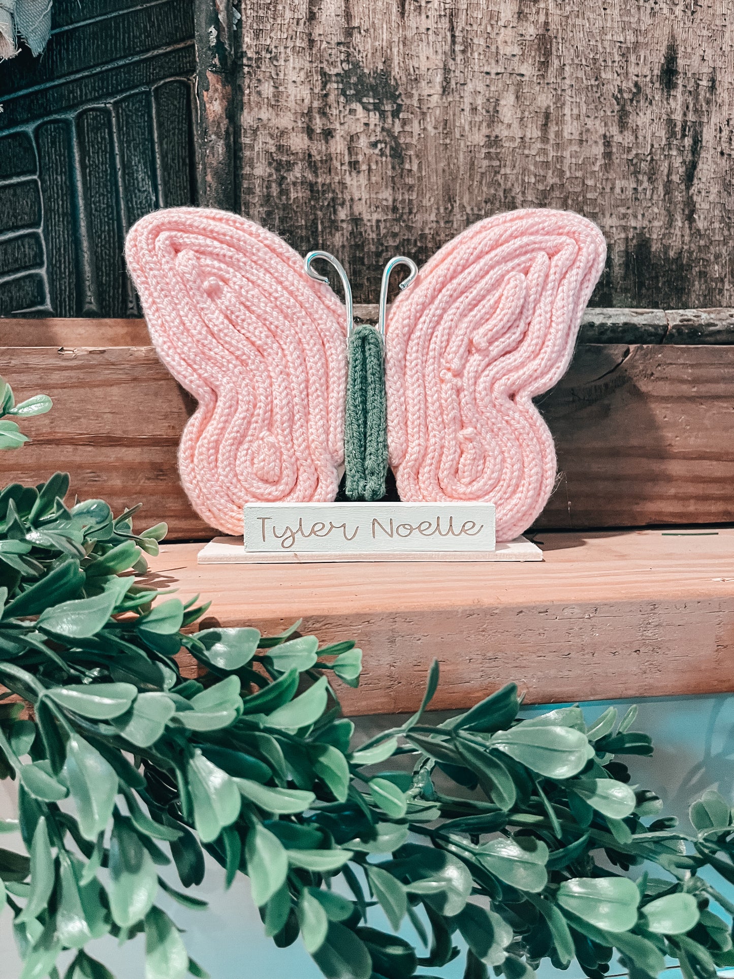Knit Butterfly & Personalized Name Sign